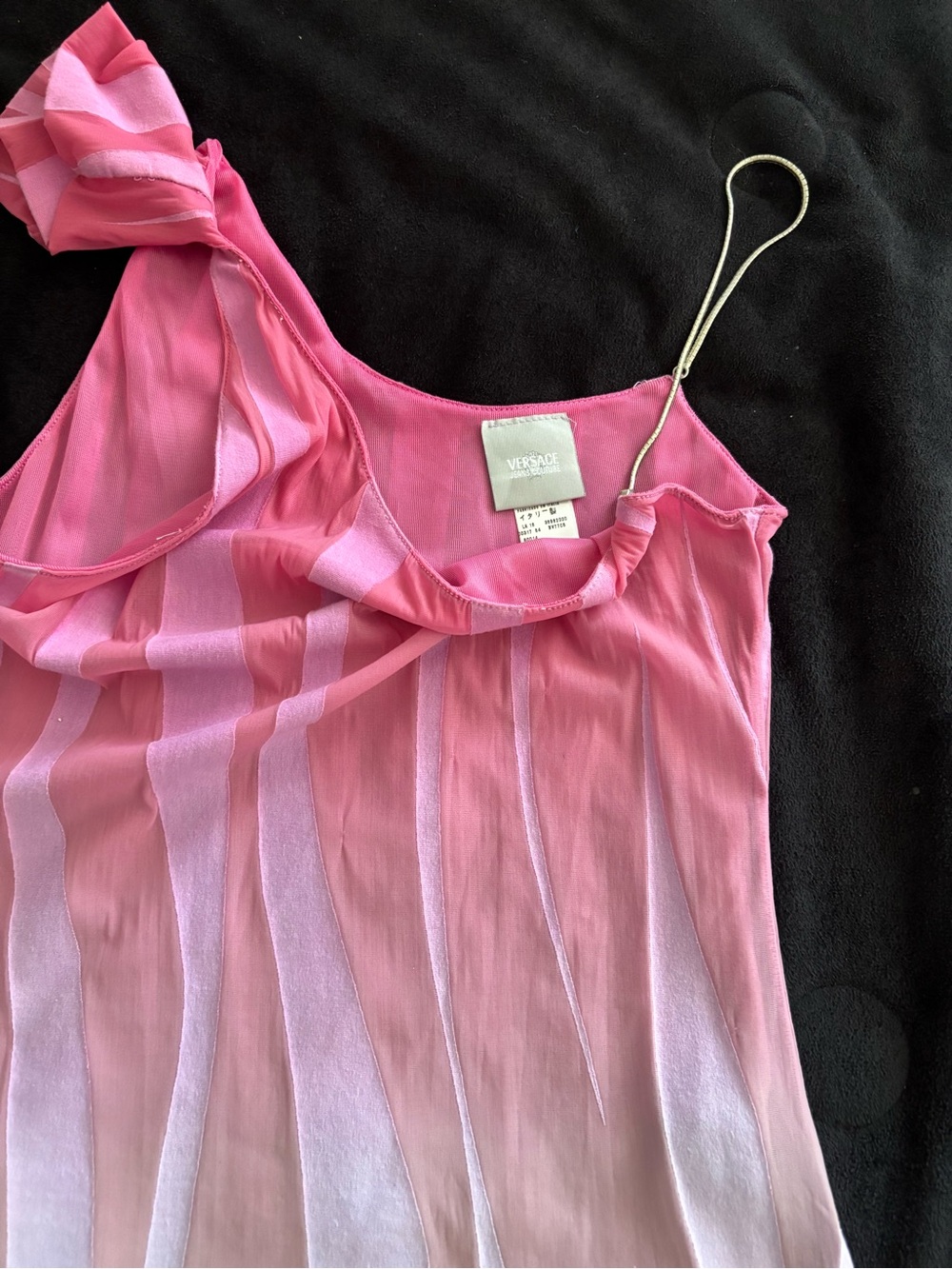 Versace jean’s couture vintage Pink One-Shoulder Striped Women's Tank Top - Picture 2 of 3